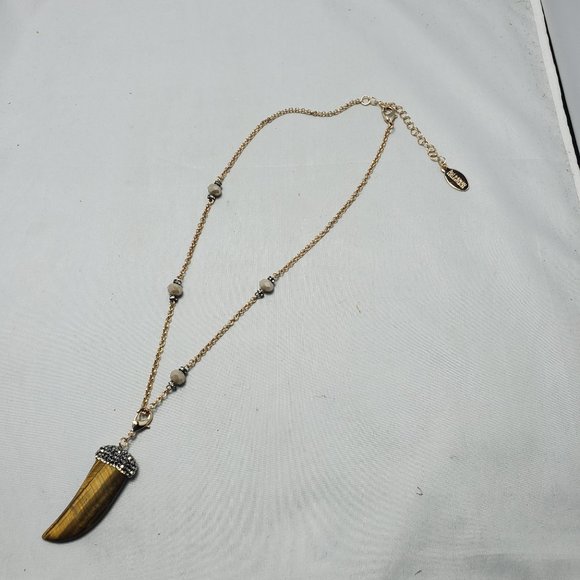 Ali khan  2pc neck set gold chain with horn shape & stones  necklace honey color - Picture 6 of 8